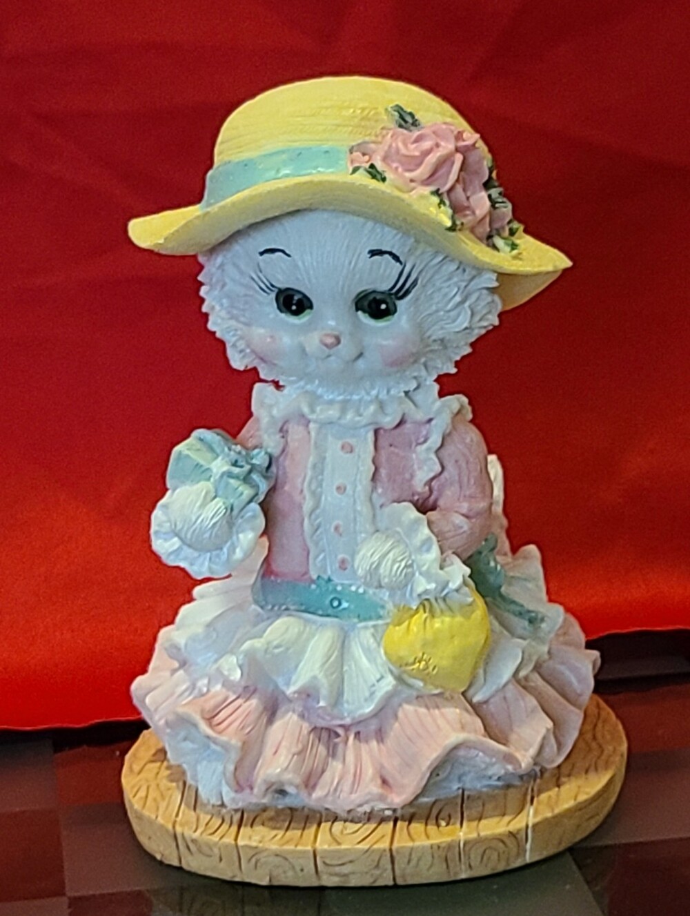Yellow Hat Pink Kitty Figurine Home Accent - Picture 1 of 8